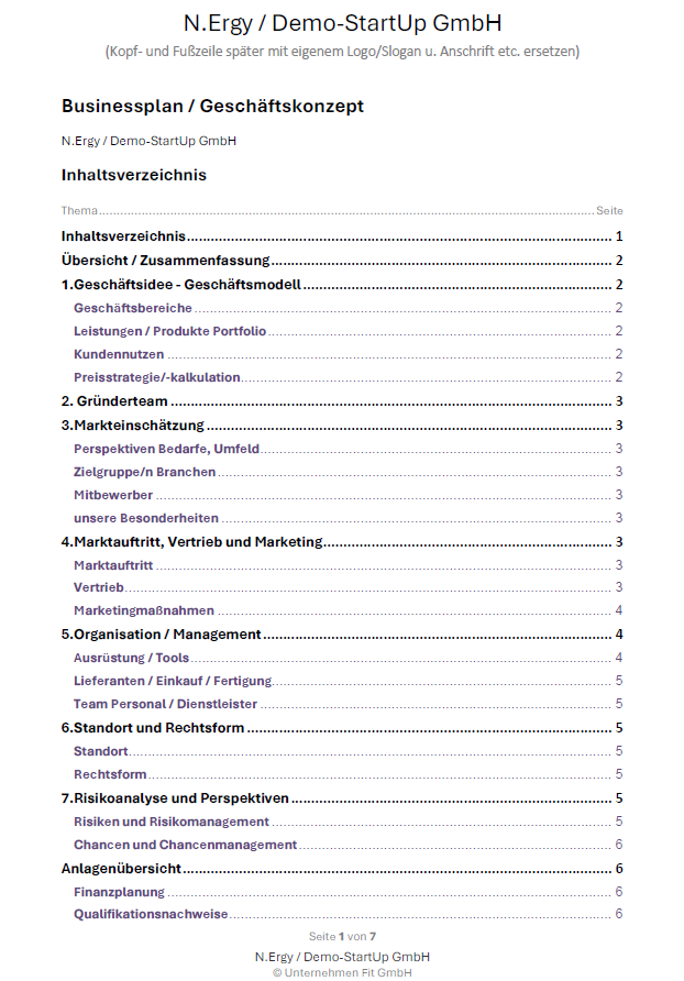BP Text Inhaltsverzeichnis Bsp UFit BP Text Inhaltsverzeichnis Bsp UFit